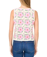 CeCe Women's Crewneck Crochet Flower Tank Top