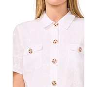CeCe Women's Floral Embroidered Button-Front Shirtdress