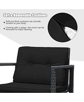Gymax Set of 3 Rattan Patio Furniture Set Rocking Chair Set w/ Cushions Table