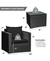 Gymax 3 Piece Rattan Outdoor Patio Conversation Furniture Set w/ Cushions