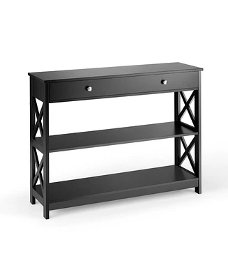 Console Table 3-Tier with Drawer and Storage Shelves