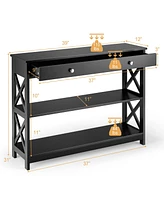 Console Table 3-Tier with Drawer and Storage Shelves