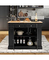Kitchen Island with Storage and 3-Level Adjustable Shelves