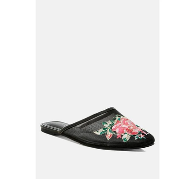 Shara Floral Embroidered Mesh Mules