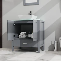 Casainc 30" Gray Bathroom Vanity and Sink Combo Glass Top Cabinet With Mirror