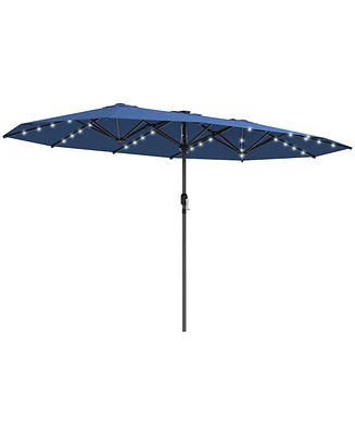 Outsunny Double-Sided Sun Umbrella, Garden Parasol with Light,