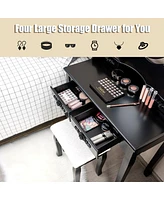 Makeup Dressing Table with Touch Switch Lighted Mirror and Cushioned Stool