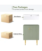 Casainc 21.6" Green Bathroom vanity, Combo Cabinet, Bathroom Storage Cabinet, Single Ceramic Sink, Left side storage