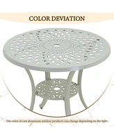 30 Inches Outdoor Dining Table with Umbrella Hole Cast Aluminium Patio Bistro Table Outdoor Round Bistro Table, Bronze