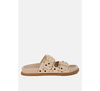 Jayata Metallic Stud Embellished Sliders
