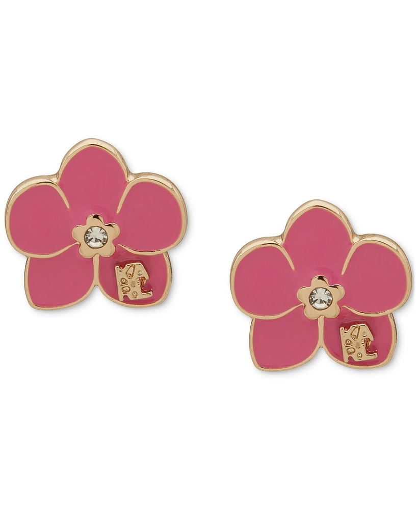 Karl Lagerfeld Paris Gold-Tone Crystal Epoxy Orchid Stud Earrings