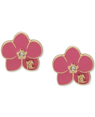 Karl Lagerfeld Paris Gold-Tone Crystal Epoxy Orchid Stud Earrings