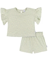 Gerber Toddler Girls 2-Piece Shirt and Shorts Set, Green Leaves, 5T