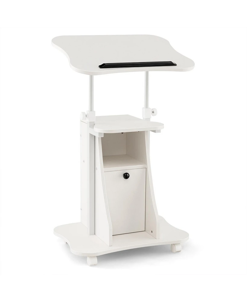 Adjustable Mobile Standing Desk Cart with Tilt Desktop and Cabinet