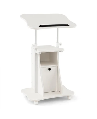Adjustable Mobile Standing Desk Cart with Tilt Desktop and Cabinet