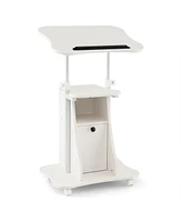 Adjustable Mobile Standing Desk Cart with Tilt Desktop and Cabinet