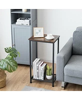 2-Tier Industrial End Table with Metal Mesh Storage Shelves