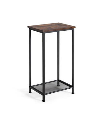 2-Tier Industrial End Table with Metal Mesh Storage Shelves