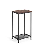 2-Tier Industrial End Table with Metal Mesh Storage Shelves