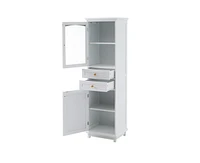 Casainc 63" Tall Bathroom Storage Cabinet with Glass Doors, Free-Standing, Two Drawers, and Adjustable Shelves, Mdf Board, Painted white