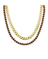 Cleo Red Mahogany Jasper Beaded Necklace in 18k Gold-Plated Stainless Steel
