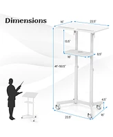 Mobile Lectern Podium Height-adjustable Rolling Laptop Cart with Tilting Top Storage Tray