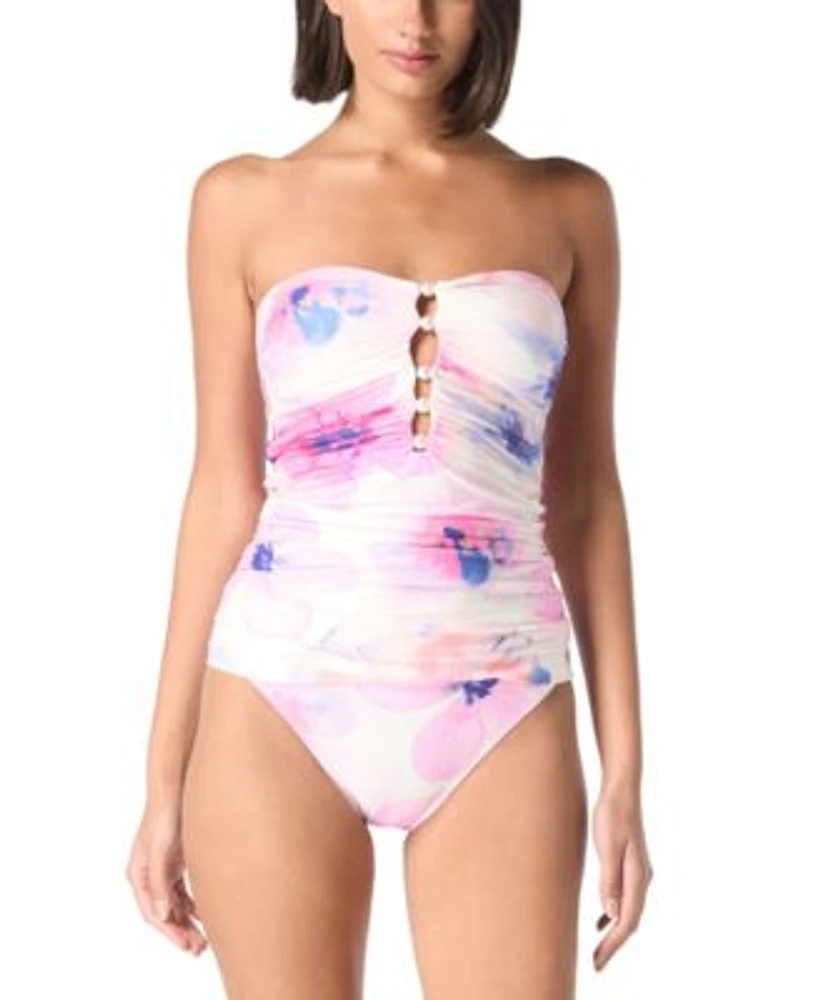 Carmen Marc Valvo Womens Shirred Tankini Top Ruched Bottoms