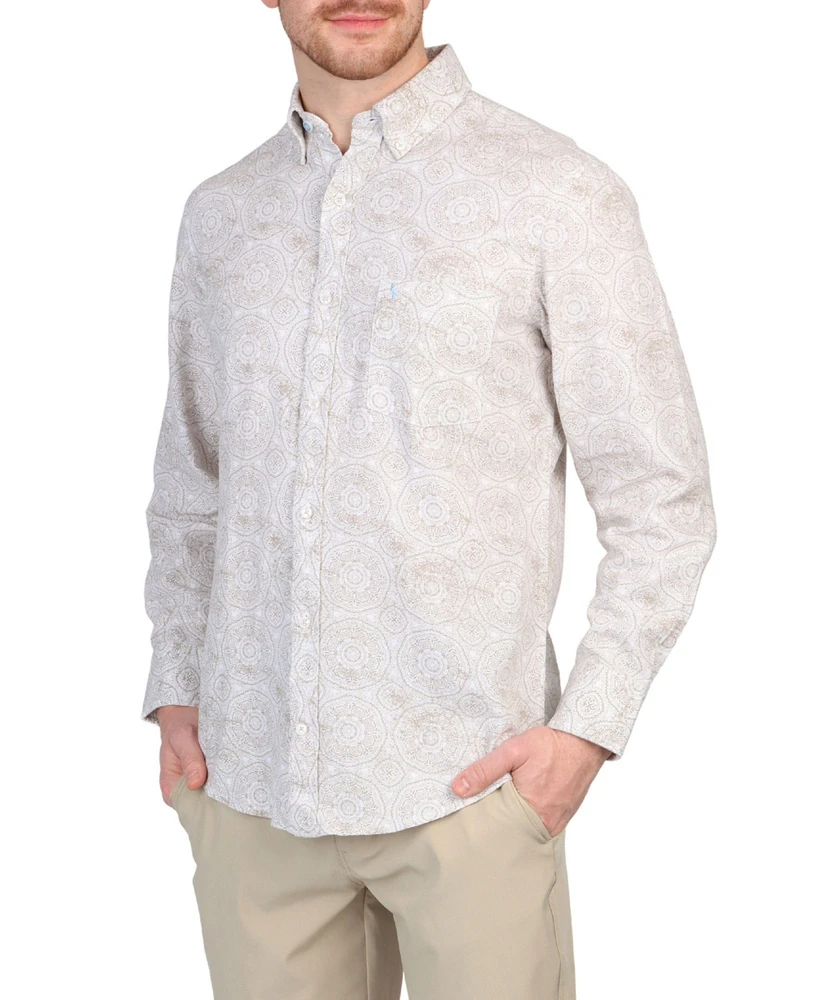 Tailorbyrd Men's Batik Printed Linen Blend Long Sleeve Shirt