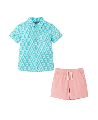 Andy & Evan Toddler Boys Toddler/Child Navy Limes Seersucker Buttondown Shorts Set