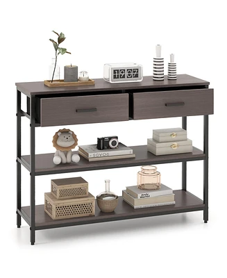 Console Table with Folding Fabric Drawers for Entryway