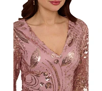 Adrianna Papell Women's Sequin Embellished Blouson-Sleeve Sheath Dress