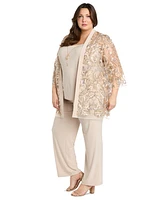 R & M Richards Plus 3-Pc. Embellished Jacket, Necklace Top Pant Set