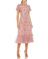 Mac Duggal Women's Embellished High Neck Cap Sleeve A Line Dress