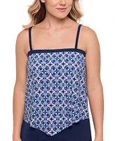 Swim Solutions Women's Printed Bandeau Scarf Hem Tankini Top, Exclusively at Macy's
