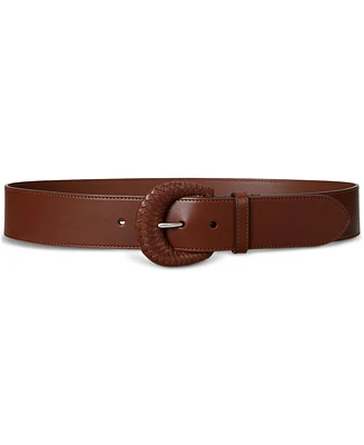 Lauren Ralph Woven-Buckle Vachetta Leather Wide Belt