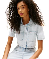 Tommy Jeans Women's Cropped Short-Sleeve Denim Shirt