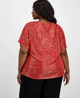 Anne Klein Plus Sequin Dolman-Sleeve Boat-Neck Top