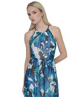 Dkny Women's Tie-Waist Chiffon Fit & Flare Midi Dress