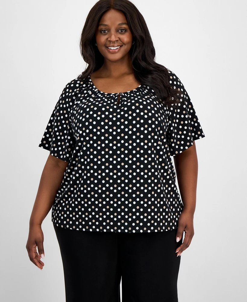 Ak Anne Klein Plus Printed Short Sleeve Blouse