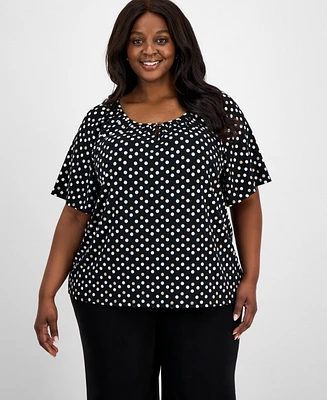 Ak Anne Klein Plus Printed Short Sleeve Blouse