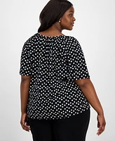 Ak Anne Klein Plus Printed Short Sleeve Blouse