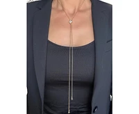 Beaded Chain Lariat Necklace with Cz Accent