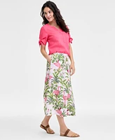 Charter Club Women's 100% Linen Palm Print Midi Skirt, Exclusively at Macy's