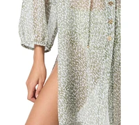 Michael Kors Women's Printed Button-Front Cover-Up Shirt