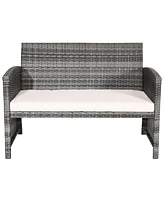 4PCS Patio Rattan Furniture Set Conversation Glass Table Top