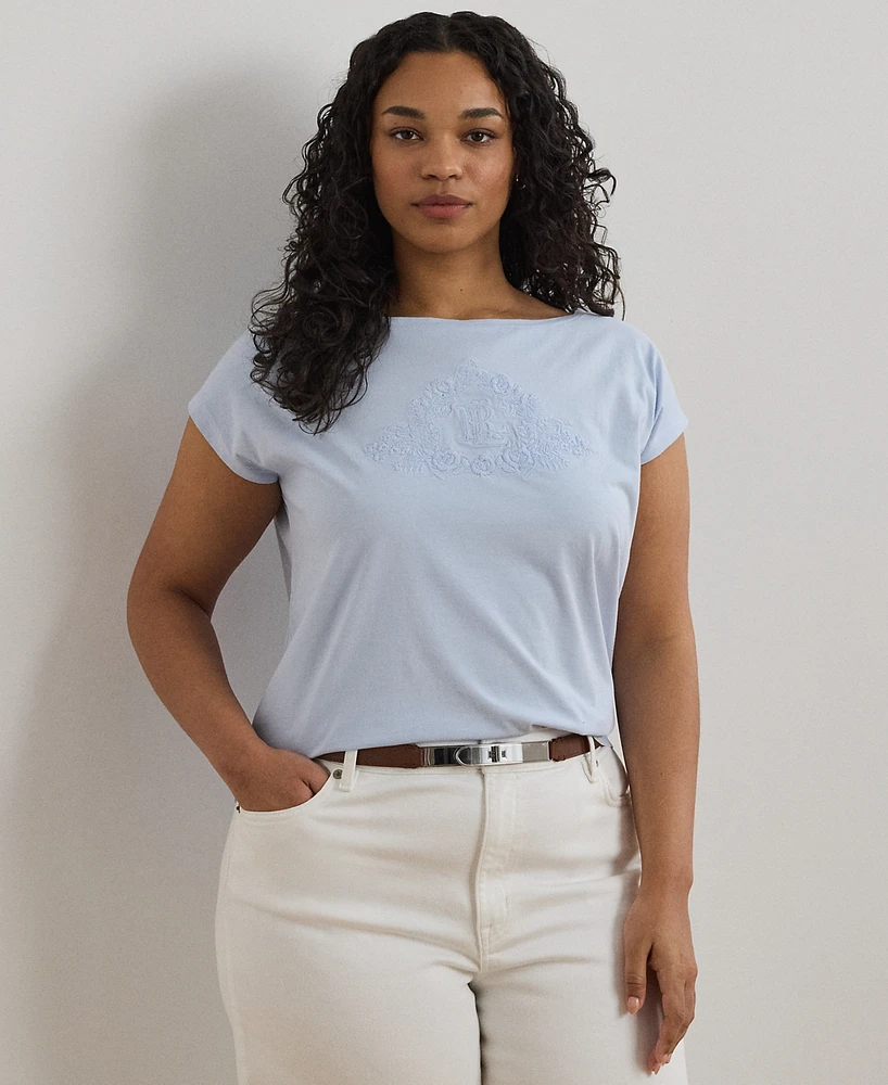 Lauren Ralph Plus Beaded-Logo Cotton Jersey Tee