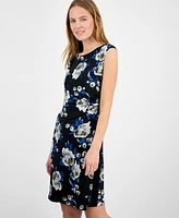 Connected Women's Floral-Print Side-Gathered Dress