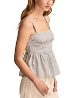 Lucky Brand Women's Square-Neck Corset Cotton Peplum Top