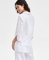 Charter Club Women's Embroidered 100% Linen Tunic Top, Exclusively at Macy's
