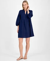 Charter Club Women's 100% Linen 3/4-Sleeve Pintuck Dress, Exclusively at Macy's